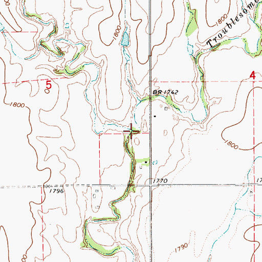 Topographic Map of Troublesome Creek, KS