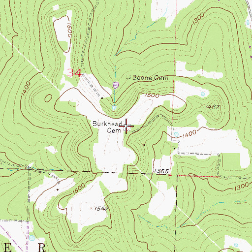 Topographic Map of Burkhead Cemetery, AR