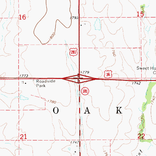 Topographic Map of Township of Oak, KS