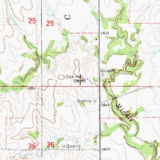 Topographic Map of Oak Hill Cemetery, KS