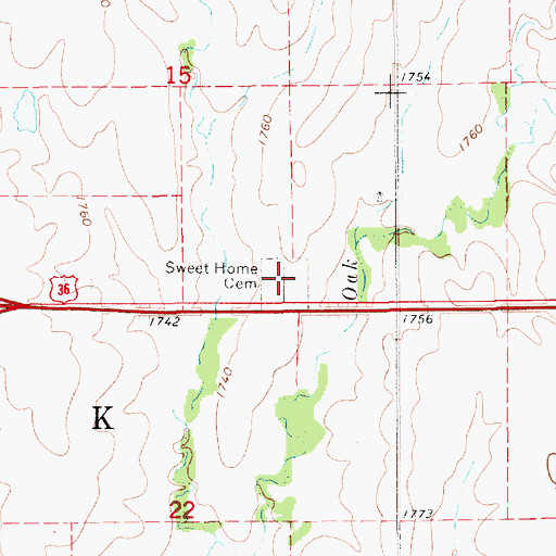 Topographic Map of Sweet Home Cemetery, KS
