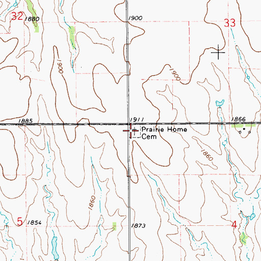 Topographic Map of Prairie Home Cemetery, KS
