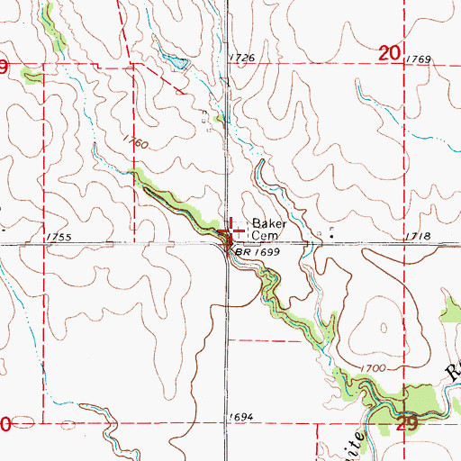 Topographic Map of Baker Cemetery, KS