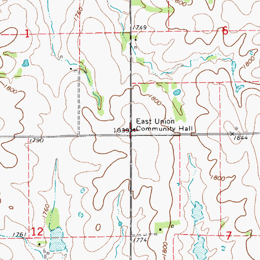Topographic Map of East Union Community Hall, KS