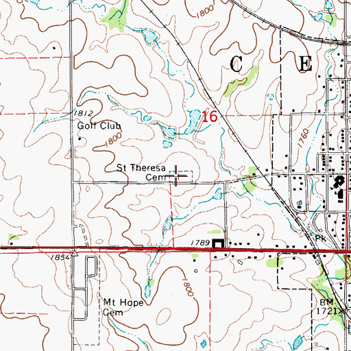 Topographic Map of Saint Teresa Cemetery, KS