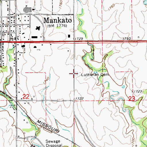 Topographic Map of Lutheran Cemetery, KS