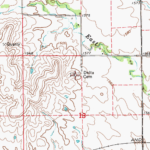 Topographic Map of Delta Cemetery, KS