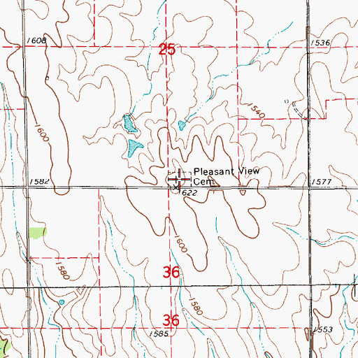 Topographic Map of Pleasant View Cemetery, KS