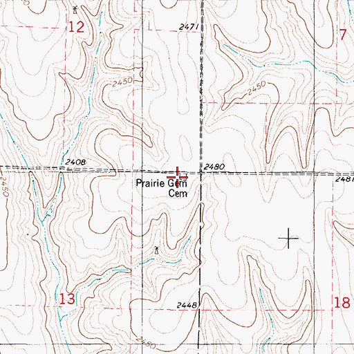 Topographic Map of Prairie Gem Cemetery, KS