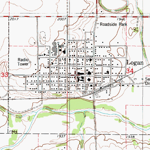 Topographic Map of Logan, KS