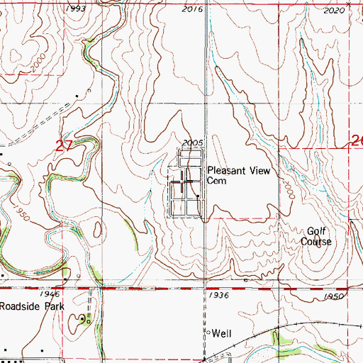Topographic Map of Pleasant View Cemetery, KS