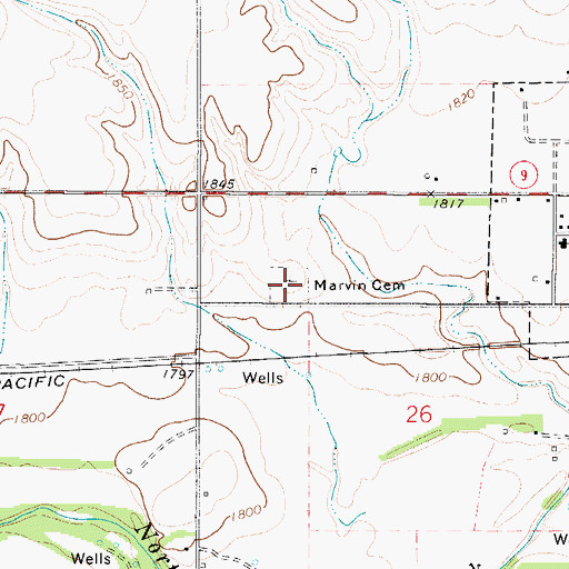 Topographic Map of Marvin Cemetery, KS