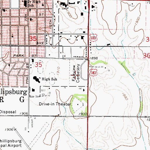 Topographic Map of Fairview Cemetery, KS