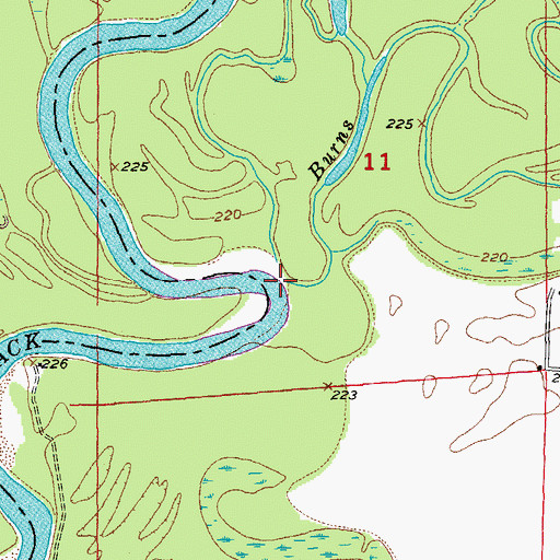 Topographic Map of Burns Creek, AR