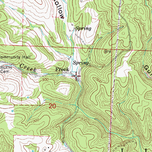 Topographic Map of Burns Creek, AR