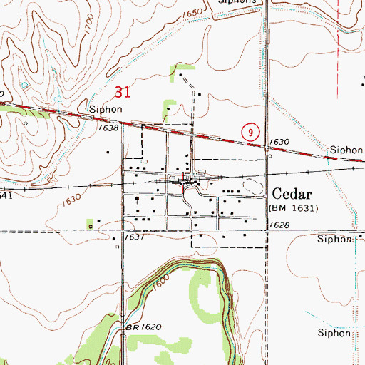 Topographic Map of Cedar, KS