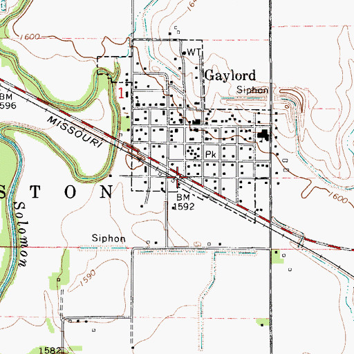 Topographic Map of Gaylord, KS