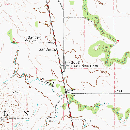 Topographic Map of South Oak Creek Cemetery, KS