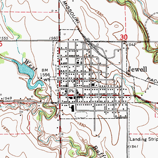 Topographic Map of Jewell, KS