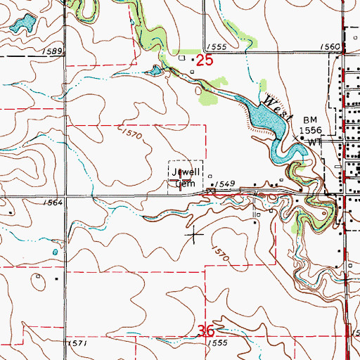 Topographic Map of Jewell Cemetery, KS