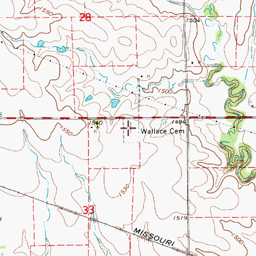 Topographic Map of Wallace Cemetery, KS
