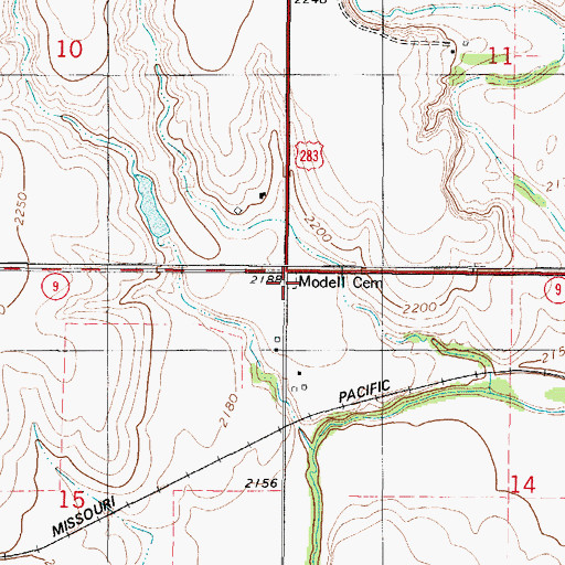 Topographic Map of Modell Cemetery, KS