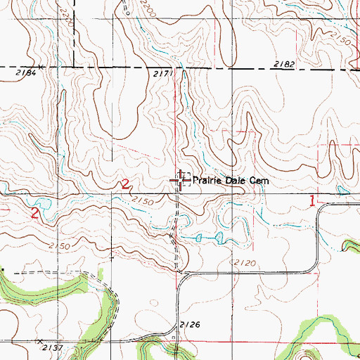 Topographic Map of Prairie Dale Cemetery, KS