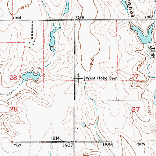 Topographic Map of West Hope Cemetery, KS