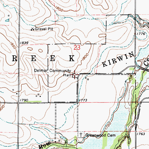Topographic Map of Delmar Community Hall, KS