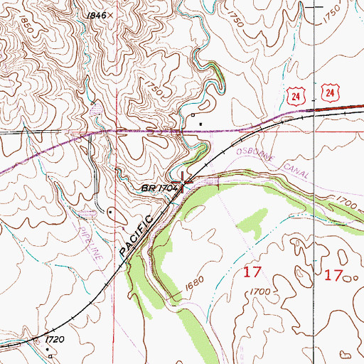 Topographic Map of Buros Creek, KS