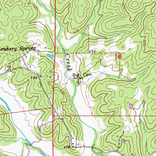 Topographic Map of Burr Cemetery, AR