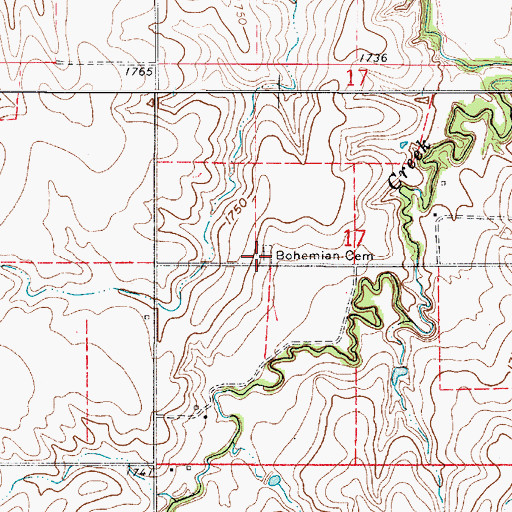 Topographic Map of Bohemian Cemetery, KS