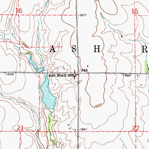 Topographic Map of Ash Rock School, KS