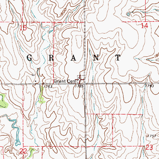 Topographic Map of Grant Cemetery, KS