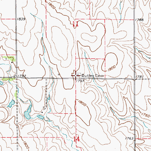 Topographic Map of Butler Cemetery, KS