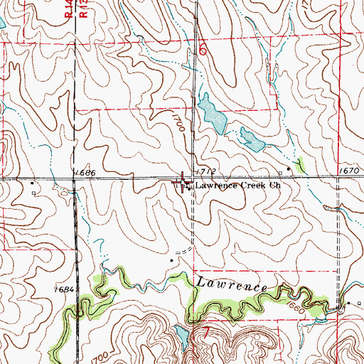 Topographic Map of Lawrence Creek Church, KS