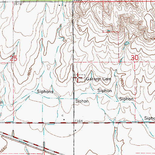 Topographic Map of Garrett Cemetery, KS