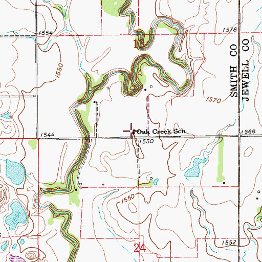 Topographic Map of Oak Creek School (historical), KS