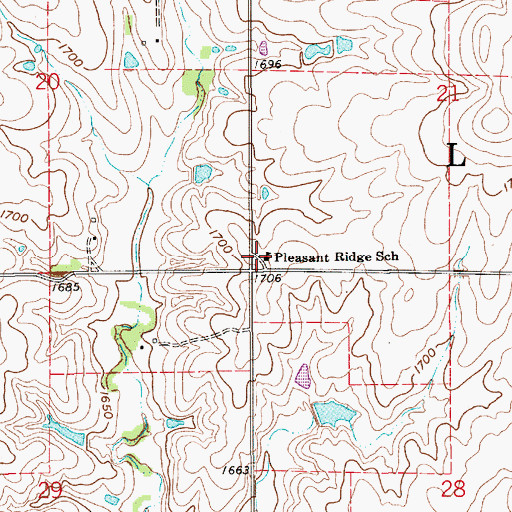 Topographic Map of Pleasant Ridge School, KS