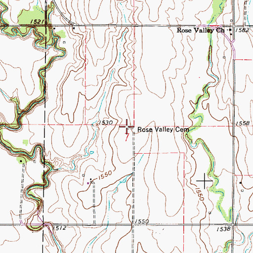 Topographic Map of Rose Valley Cemetery, KS