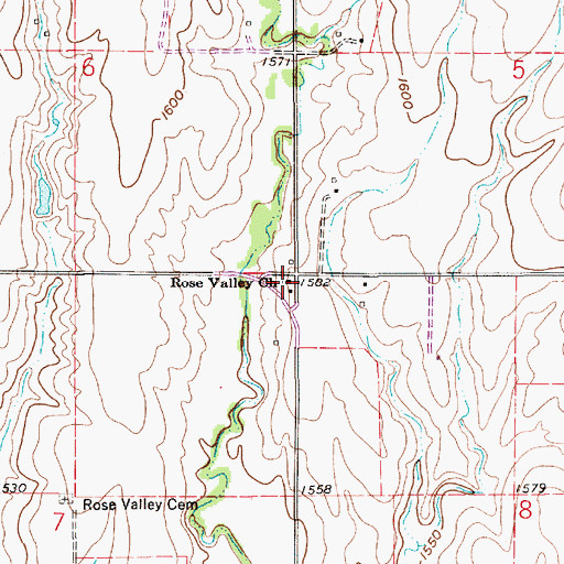 Topographic Map of Rose Valley United Methodist Church, KS