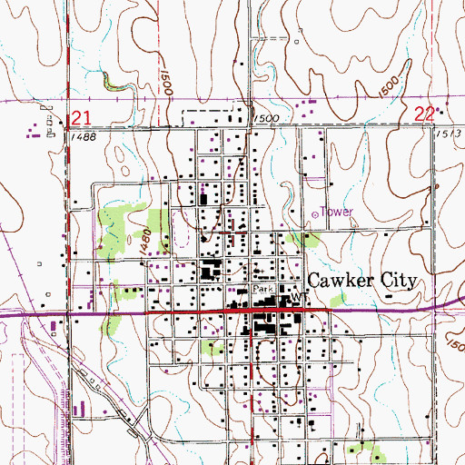 Topographic Map of Cawker City, KS