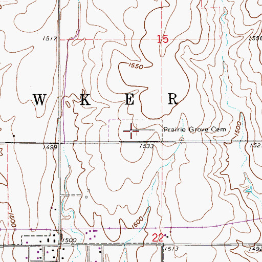 Topographic Map of Prairie Grove Cemetery, KS