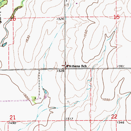 Topographic Map of Athens School, KS
