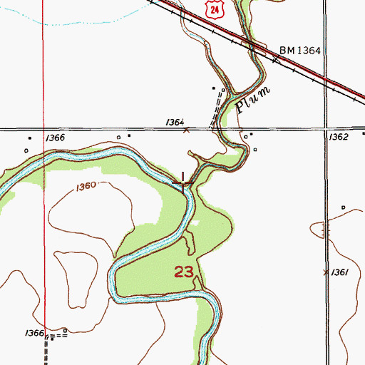 Topographic Map of Plum Creek, KS