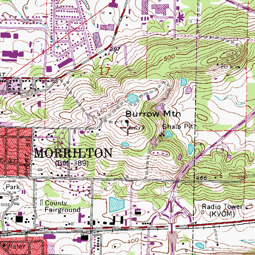 Topographic Map of Burrow Mountain, AR