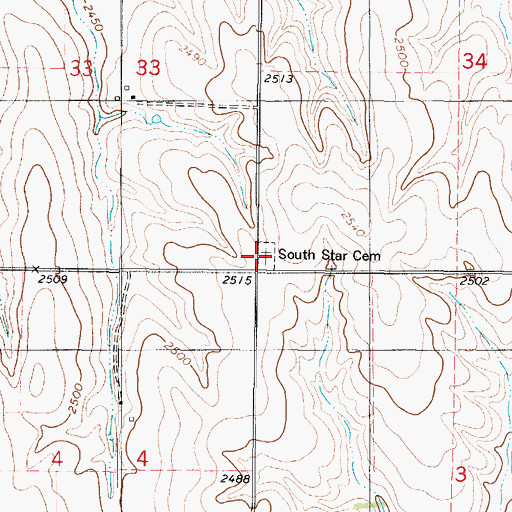 Topographic Map of South Star Cemetery, KS