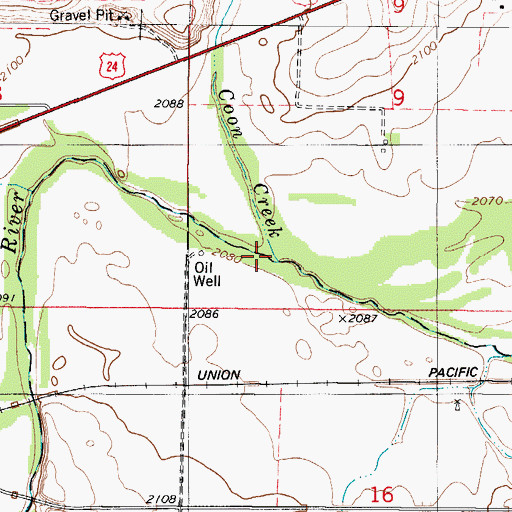 Topographic Map of Coon Creek, KS