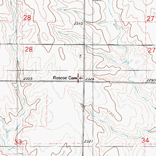 Topographic Map of Roscoe Cemetery, KS