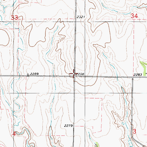 Topographic Map of Roscoe School, KS